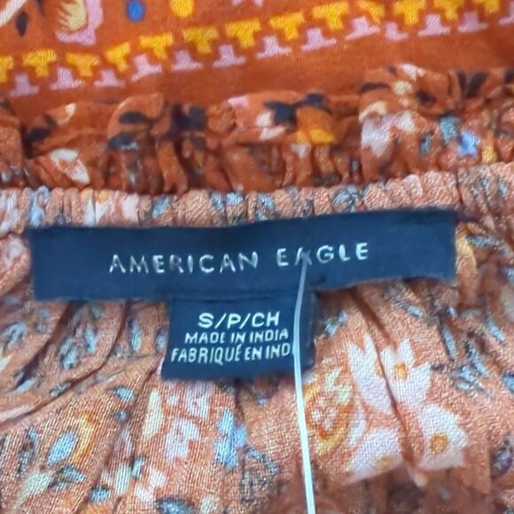 American Eagle Rust Floral Long Sleeve Blouse - Picture 6 of 7
